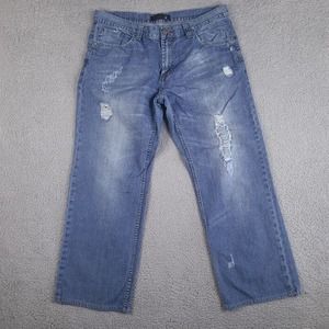 Vigoss Jeans Mens 38x29.5 Blue Straight‎ Distressed Cotton Hemmed